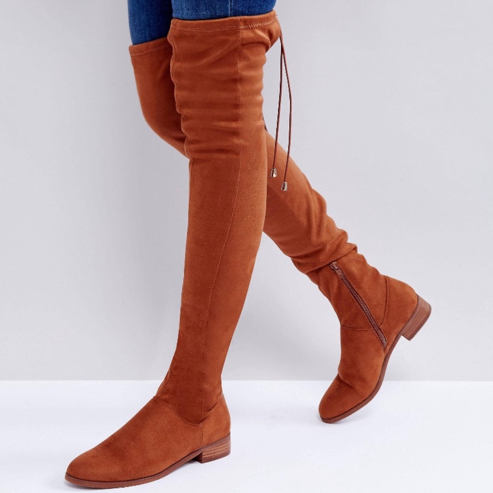 ASOS Brown Flat Over the Knee Boots